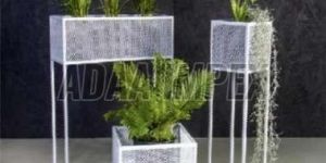 White Frame Rectangular Iron Planter Stand