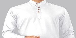Mens Plain White Cotton Short Kurta