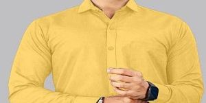 Mens Plain Yellow Cotton Full Sleeve Shirt