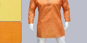 Mens Poly Cotton Solid Orange Kurta Pajama Set