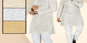 Mens White Cotton Silk Kurta Pajama Set