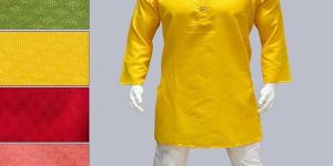 Mens Yellow Cotton Dobby Kurta Pajama Set