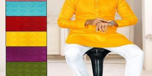 Mens Yellow Cotton Silk Kurta Pajama Set