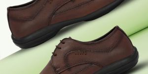 Mens Brown Derby Curved Lace-Up Shoes