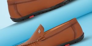 Mens Tan Loafer Logo Slip-On Shoes