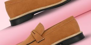 Mens Tan Loafer Sole-Stitch Penny Strap Shoes