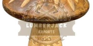 Wooden Dual Tone Mushroom Sculpture with Carved Cap