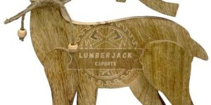 Wooden Standing Reindeer Figurine with Beaded Twine Bow