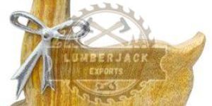 Wooden Whimsical Reindeer Sculpture with Silver Bow