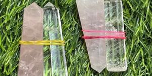 White Shiv Shakti Pair Rose Quartz And Clear Crystal Point