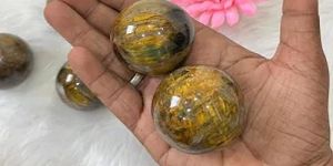 Yellow Glaze Tiger Eye Stone Sphere