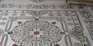 White Marble Inlay Flooring Service