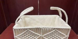 White Rectangular Cotton Rope Macrame Basket