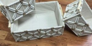 White Woven Macrame Storage Basket