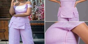 Purple Off Shoulder Cotton Top and Palazzo Co-Ord Set