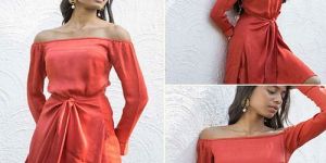 Viscose Silk Casual Wear Elegant Red Off Shoulder Dress