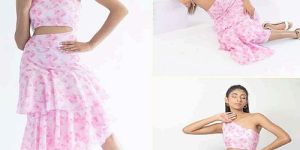 White and Pink Cotton One Shoulder Top and Skirt Co-Ord Set