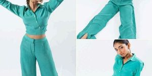 Women Green Solid Top with Palazzo Co-Ord Set