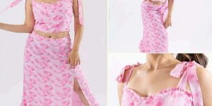 Women Pink and White Printed Top and Skirt Co-Ord Set
