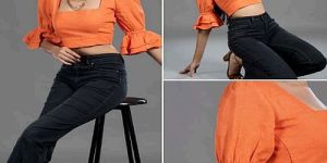 Women Stylish Plain Orange Valencia Crop Top