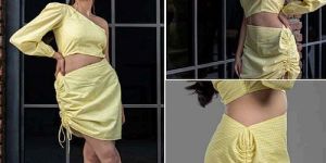 Yellow One Shoulder Cotton Top and Skirt Co Ord Set