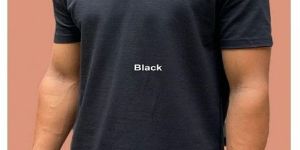 Mens Black Poly Cotton Round Neck T-Shirt