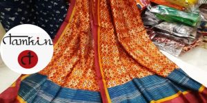 Womens Floral Grid Tussar Silk Stole