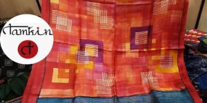 Womens Overlap Grid Tussar Silk Stole