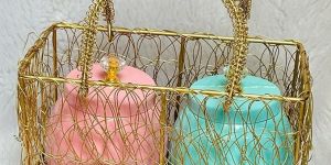Golden Metal Basket with Jar