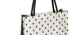 Black and White Jute Printed Shopping Bag