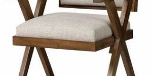 X-Leg Beige Upholstered Accent Chair