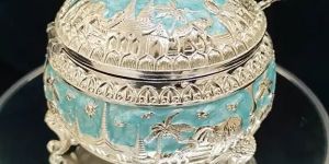 Green Enamel Elephant Candy Box