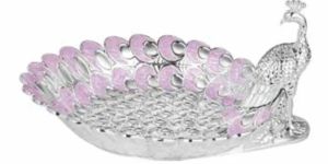 Platter with Peacock Half Pastel Lavender