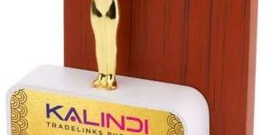 Small Metal Man Trophy With Star and Dual Wooden Stand