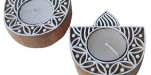 Diya Shape Wooden Tealight Candle Holder
