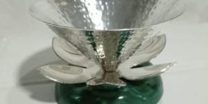 Silver Lotus Decorative Bowl on Green Base