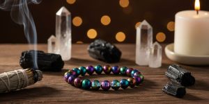 rainbow titanium hematite beaded bracelet