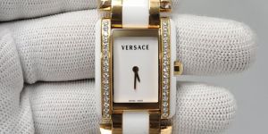 versace era ss ceramic diamond bezel dual tone quartz watch