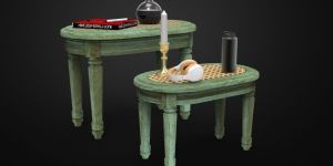 Ovel Green Wooden Coffee Table Set