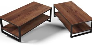 Rectangular Wood Metal Frame Coffee Table