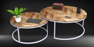 Round Wooden Metal Base Nesting Table