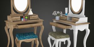 Vintage Wooden Dressing Table with Stool