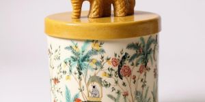 250ml Printed Green Metal Candle Jar with Elephant Lid