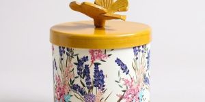 250ml Printed Lavender Pink Metal Candle Jar with Butterfly Lid