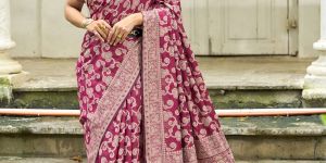 Ladies Wine Cotton Luckhanvi Sarees