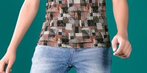 Mens Brown Printed Geometric T-Shirt