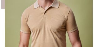 Mens Cotton Beige Polo T-Shirt