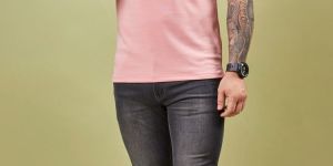 Mens Light Pink Cotton Vibrant Polo T-Shirt