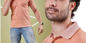 Mens Peach Cotton Bold Polo T-Shirt