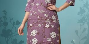 Ladies Purple Printed Rayon Long Kurti